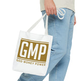 GMP Gold Logo Tote Bag — "God Money Power" Inspirational Canvas Tote