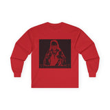 Long Sleeve Tee — Red Samurai Graphic Prayer Pose