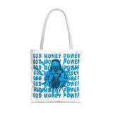 God Money Power Graphic Tote Bag — Blue Urban Goddess All-Over Print Tote