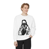 Graphic Sweatshirt — 'God Money Power' Religious Icon Masked Portrait