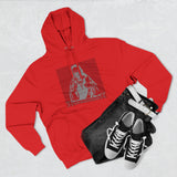 God Money Power Hoodie — Red Three-Panel Graphic Fleece Hoodie