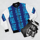 Blue Gothic Skull Pattern Bomber Jacket