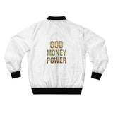 Bomber Jacket – "God Money Power" Graphic Bomber Jacket