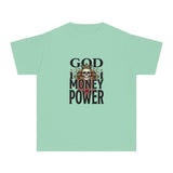 Youth Tee — 'God Money Power' Skull Graphic Tee, Edgy Vintage Streetwear for Kids