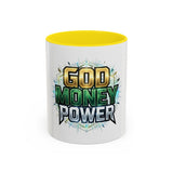 God Money Power Accent Coffee Mug — Inspirational Faith & Success Ceramic Mug (11/15oz)