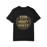 God Money Power T-Shirt — Bold Gold Laurel Graphic Tee
