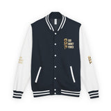 God Money Power Letterman Jacket — Red Varsity Bomber with GMP Gold Logo