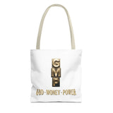 God • Money • Power Tote Bag — Inspirational Gold Block Design