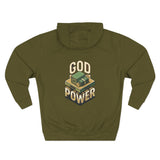 God Power Hoodie — Retro 3D Faith Graphic Fleece Hoodie