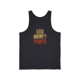 God Money Power Tank — Retro Jesus Palm Tree Graphic Sleeveless Top