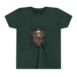 Youth Tee — 'God Money Power' Skull Graphic Shirt