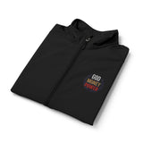 God Money Power- Men's Soft Shell Vest — Small American Flag Patch Chest