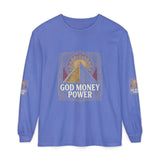 Long Sleeve T-Shirt — 'God Money Power' Pyramid Graphic