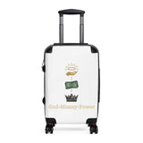 Suitcase – God • Money • Power Graphic Carry-On | Religious Inspirational Travel Luggage