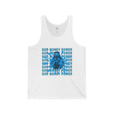 God Money Power Tank Top — Blue Graphic Faith & Hustle Sleeveless Shirt