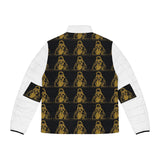 Puffer Jacket — Gold Gothic Saint Pattern