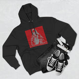 God Money Power Hoodie — Red Three-Panel Graphic Fleece Hoodie