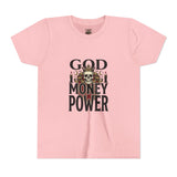 Youth Tee — 'God Money Power' Skull Graphic Shirt