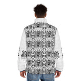 Puffer Jacket — Monochrome Graphic Samurai All-Over Print