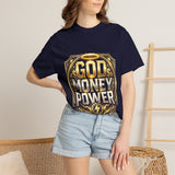 God Money Power Graphic T-Shirt — Bold Gold Faith & Hustle Tee
