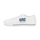 Men's Low Top Sneakers — White Canvas Sneakers with "GMP" Navy Logo