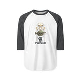 Raglan Shirt — "God Money Power" Crown Graphic Baseball Tee