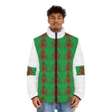 Men's Green Red Patterned Puffer Jacket — Retro Icon All-Over Print