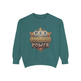 God Money Power Sweatshirt - Vintage Crest Graphic Crewneck