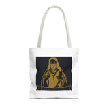 Religious Icon Tote Bag — 'God Money Power' Gold Graphic