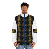 Puffer Jacket — Gold Gothic Saint Pattern