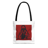 Jesus Icon Masked Tote Bag - 'Lord Money Power' Red Graphic Tote