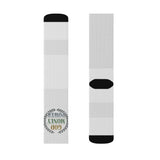 God Money Power Socks — Novelty Sublimation Crew Socks with 'Money Power' Laurel Emblem