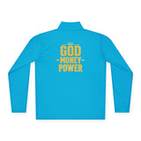 God • Money • Power Quarter-Zip Pullover — Bold Gold Graphic
