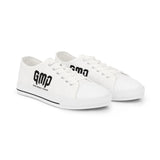 God Money Power-Men's Low Top Sneakers — White Canvas with 'GMP' Bold Side Logo