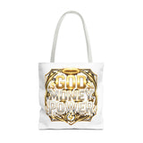 Tote Bag — "God Money Power" Gold Graphic Tote for Faith & Hustle