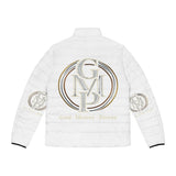 God Money Power Puffer Jacket — Men's White Logo Winter Coat