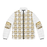 Puffer Jacket — Gold Trophy Plaid All-Over Print