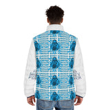 Powergod Money Puffer Jacket — All-Over Print Blue Graphic Men's Jacket
