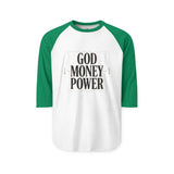 God Money Power Raglan Shirt – Vintage Faith & Hustle Baseball Tee