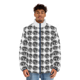 Monogram Pattern Puffer Jacket — Black & White All-Over Print