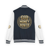 Letterman Jacket — "God Money Power" Bold Crest Varsity Jacket
