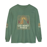 Long Sleeve T-Shirt — 'God, Money, Power' Pyramid Graphic