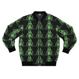 Green Ghost Pattern Bomber Jacket - Neon Horror Graphic AOP