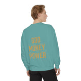 Sweatshirt — 'God Money Power' Crown & Fist Graphic Crewneck