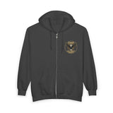 God Money Power (GMP) Eagle Zip Hoodie — Bold Gold Emblem Full-Zip Sweatshirt