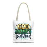 Tote Bag — "God Money Power" Graphic Religious Motivational Tote