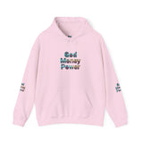 God Money Power Hoodie — Inspirational Graphic Pullover with Script on Sleeves