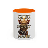 Coffee Mug — "God Money Power" Crown & Gauntlet Accent Ceramic Mug (11/15oz)