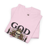 Graphic Tee — "God Money Power" Skull Design