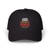 God Money Power Dad Cap – White Embroidered Baseball Hat